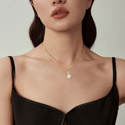 Anziw 10mm Freshwater Pearl Pendant Infinity Necklace 100% 925 Silver Adjustable Chain Fashion Fine Jewel for Women Gift 45+5cm