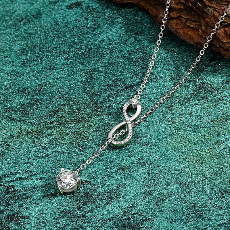 Anziw 925 Silver Infinity Necklace for Women 6.5mm D Color Moisasnite Pendant Y Shape Necklaces Anniversary Wedding Jewelry Gift