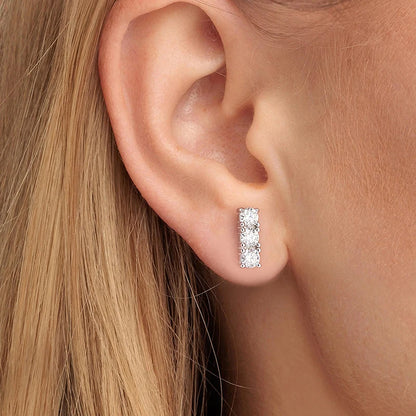 Anziw Sparking 3mm 3 Stone Moissanite Stud Earrings Real S925 Silver for Women Plated White Gold Daily Jewelry Valentine's Gift
