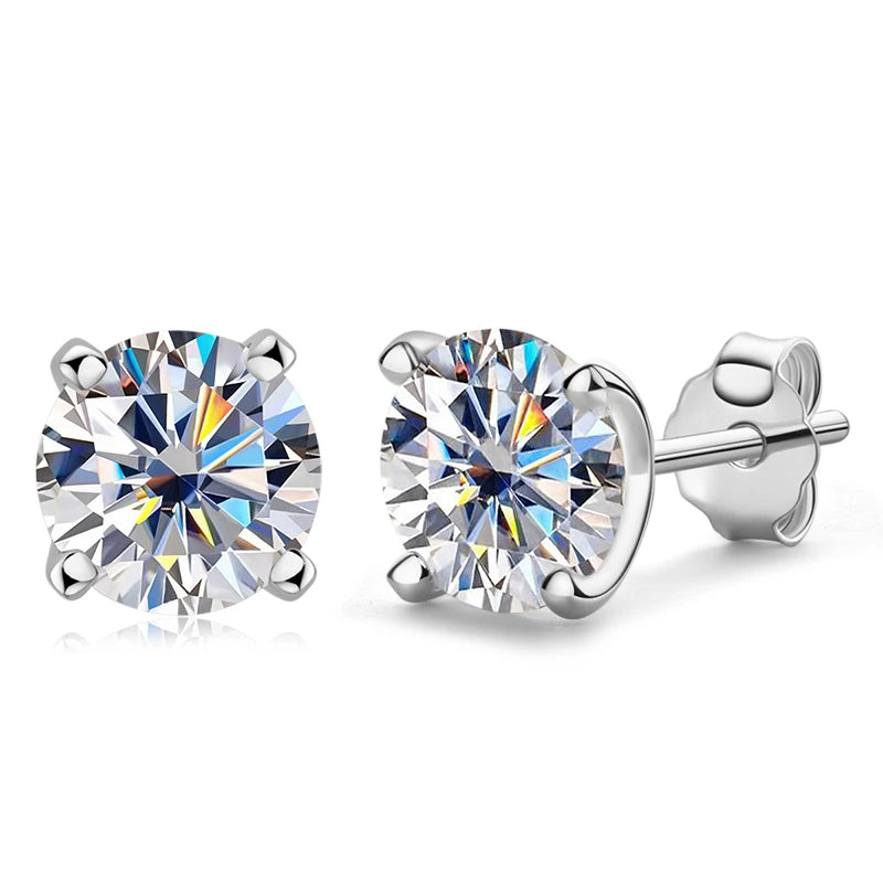 Anziw 100% 925 Sterling Silver Gold Stud Earrings 6.5mm D Color Moissanite 4 Claw Earrings Classic Jewelry for Women Girl Gift