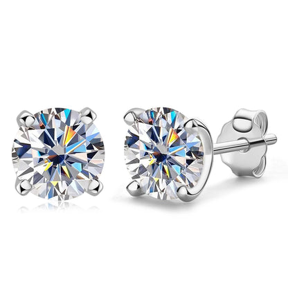 Anziw 100% 925 Sterling Silver Gold Stud Earrings 6.5mm D Color Moissanite 4 Claw Earrings Classic Jewelry for Women Girl Gift