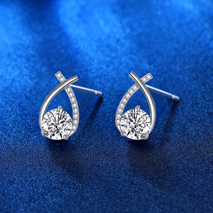 Anziw Real 925 Silver Stud Earrings 0.5ct Moissanite Drop Fishtail Cross Piercing Ear Earring 2023 Korean Trendy Women's Jewelry