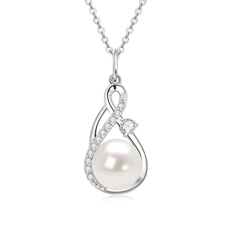 Anziw 10mm Freshwater/Tahitian Black Pearl Moissanite Infinity Pendant Necklace Silver 925 Wedding Jewelry for Women Gift 45+5cm