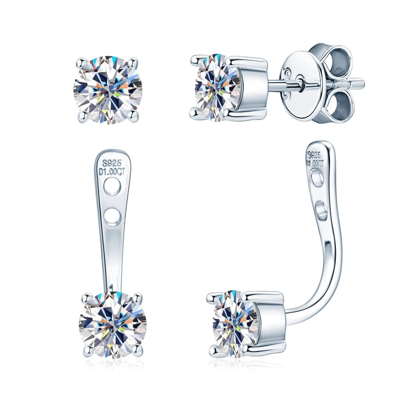Anziw Trendy Dual Use Earrings Jackets 925 Sterling Silver D Color Moissanite Ear Jacket Studs for Women Jewelry Valentine Gifts