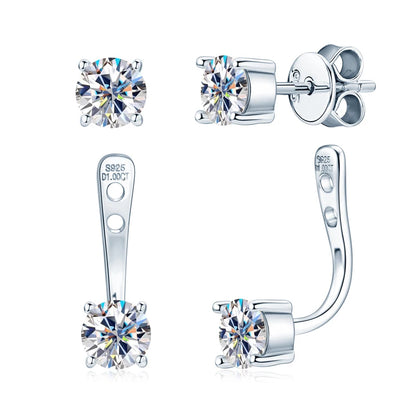 New Stud Earrings 5mm D Color Moissanite Drop for Women Real 925 Silver Piercing Jewelry Certificate Front and Back Dual Purpose