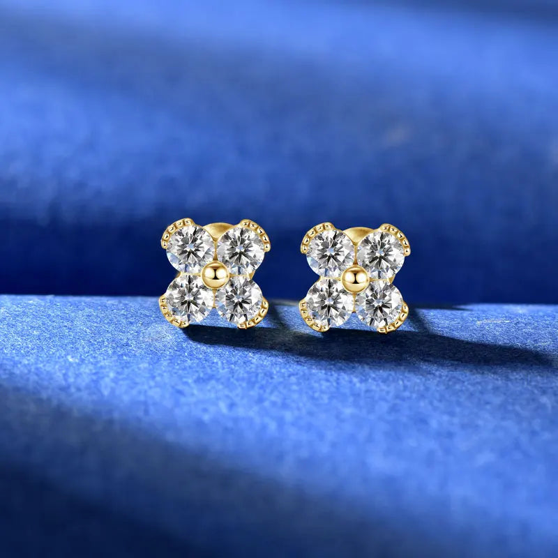 Trendy Clover Flower Stud Earrings 3mm D Moissanite Lab Diamond 100% Real 925 Silver Piercing Ear Jewelry for Women Gifts 2025