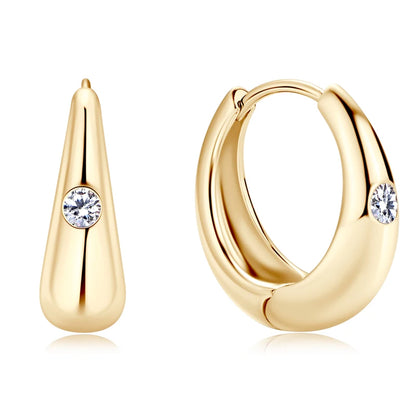 Anziw Chunky Hoops 2.5mm D Color Moissanite Thick Huggie Earring Gold Plated 925 Silver Piercing Earrings for Women Jewelry Gift