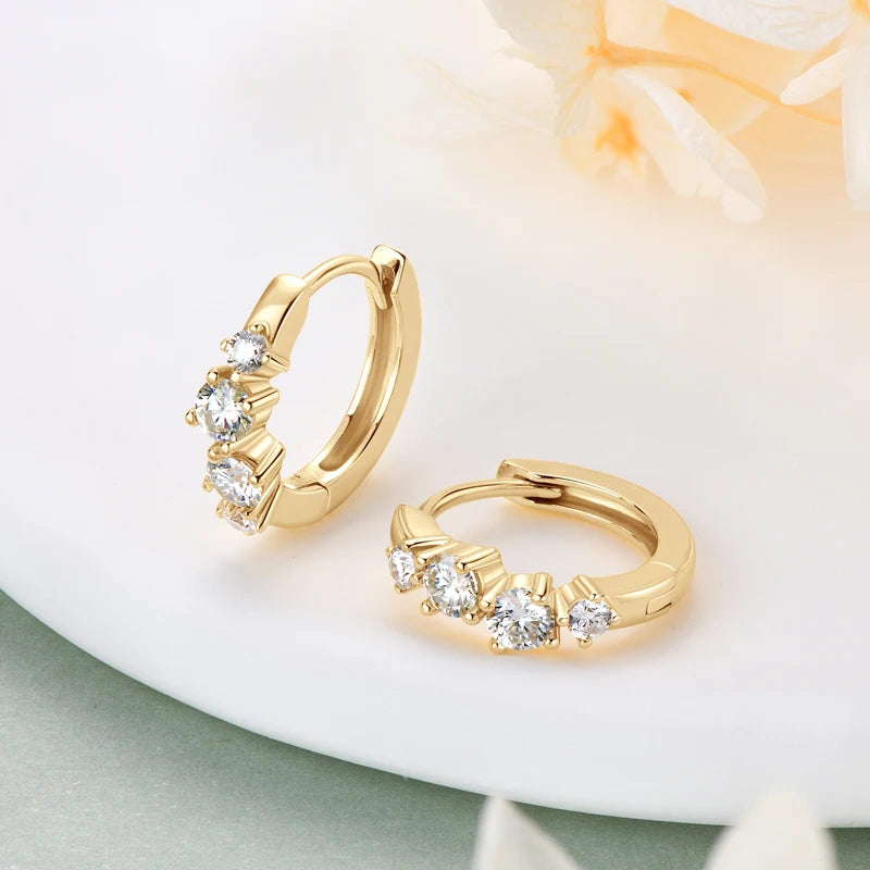Anziw 925 Sterling Silver 4 Stones Moissanite Irregular  Hoops Huggie Earrings for Women 3mm&2mm Round Cut Lad Diamond Jewelry