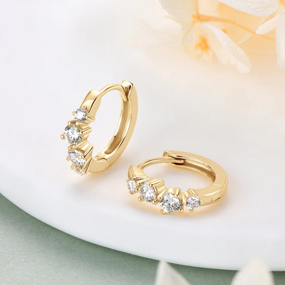 Anziw 925 Sterling Silver 4 Stones Moissanite Irregular  Hoops Huggie Earrings for Women 3mm&2mm Round Cut Lad Diamond Jewelry