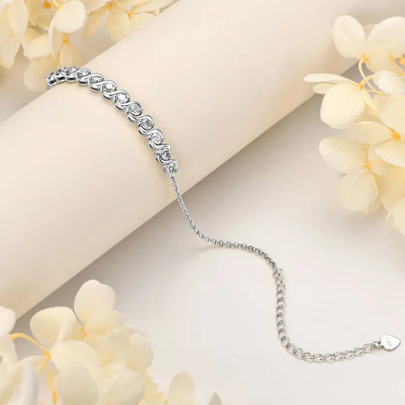 Anziw Real 3mm D Color Moissanite Infinity Bracelet for Women 925 Silver Adjustable Chain 2025 Trend Certified Fine Jewelry Gift
