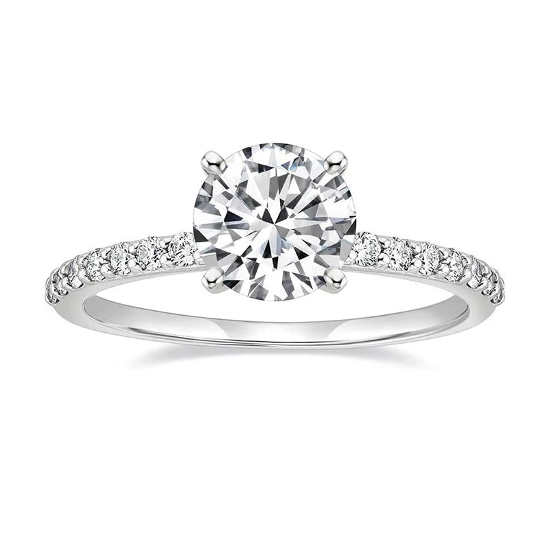 Anziw 14k Gold Filled Engagement Wedding Ring 2 Carat 8mm Round Moissanite Solitaire Promise Band for Women with GRA Certificate