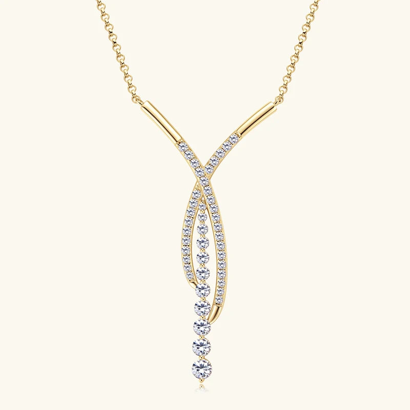 New Full Moissanite Y Pendant Necklace for Women 925 Silver Adjustable Chain Luxury Bar Moissanite Drop Jewelry Gift 2025 Trend
