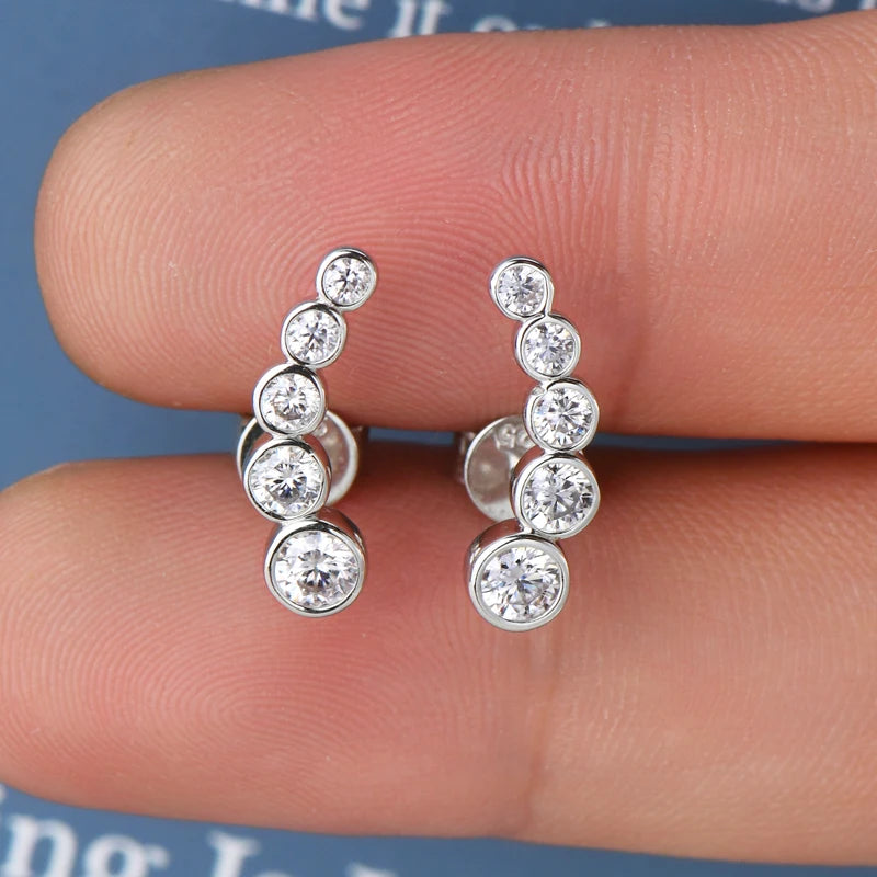 Anziw Earrings Climber with D0.43CT Bezel D Color Moissanite Piercing Studs 100% 925 Silver for Women Jewelry with Certificate