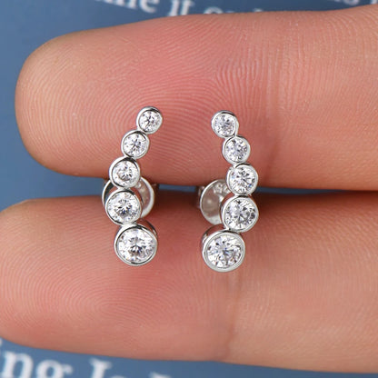 Anziw Earrings Climber with D0.43CT Bezel D Color Moissanite Piercing Studs 100% 925 Silver for Women Jewelry with Certificate