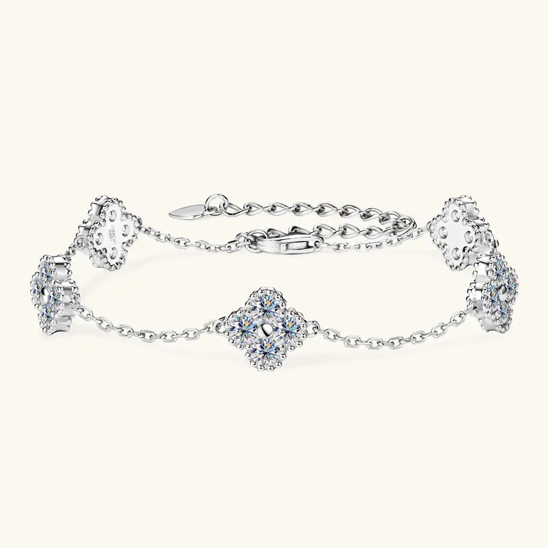 Anziw 3mm D Moissanite Jewelry Set Clover Flower Pendant Necklace Earrings Bracelet 3 in 1 Sets for Women 925 Silver Charm Gifts