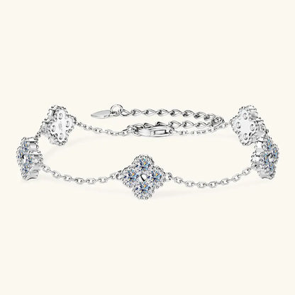 Anziw 3mm D Moissanite Jewelry Set Clover Flower Pendant Necklace Earrings Bracelet 3 in 1 Sets for Women 925 Silver Charm Gifts