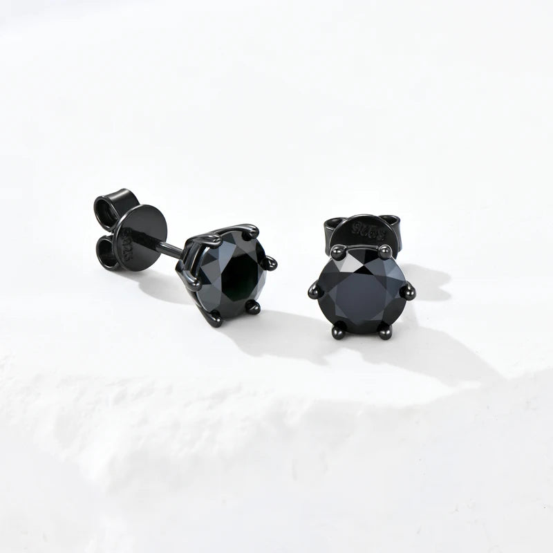 Anziw 6.5MM 2CTW. Black Moissanite Stud Earrings For Women and Men 925 Silver Black Earrings 0.5ct 1ct Round Cut Lab Diamond 5mm