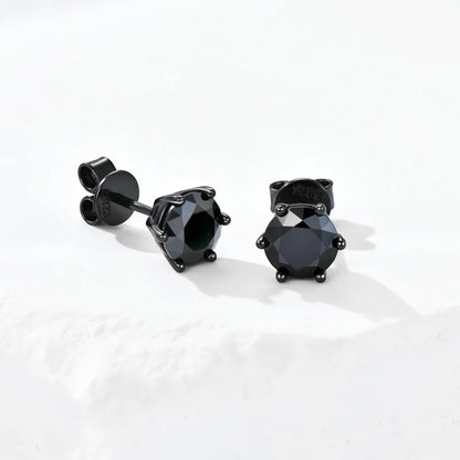 Anziw 6.5MM 2CTW. Black Moissanite Stud Earrings For Women and Men 925 Silver Black Earrings 0.5ct 1ct Round Cut Lab Diamond 5mm