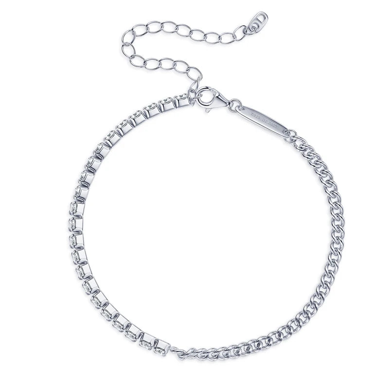 18k Gold Plated Half Tennis Bracelet 2mm 3mm D Moissanite Cuban Bracelet Real 925 Silver Chain for Women Men Certified Jewelry