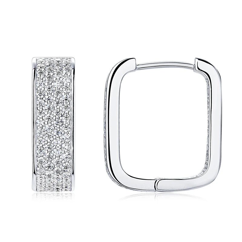 Anziw Original Full Moissanite Earrings Women Square Hoop Earrings Silver 925 Trendy Wedding Party Jewelry with Certificate Gift
