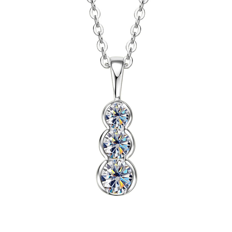 4mm&3.5mm&3mm 0.60cttw. 3 Stones D Color Moissanite Pendant Necklaces 925 Silver for Women 18K Gold Plated 2025 Trendy Jewelry