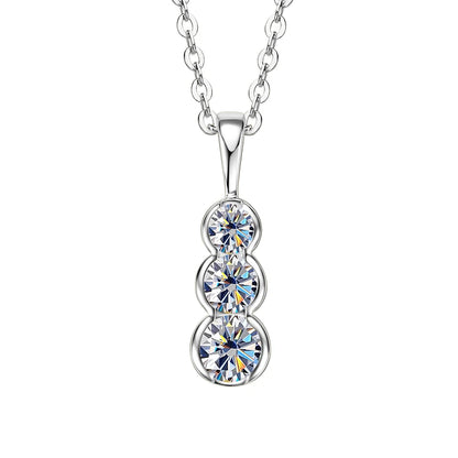 4mm&3.5mm&3mm 0.60cttw. 3 Stones D Color Moissanite Pendant Necklaces 925 Silver for Women 18K Gold Plated 2025 Trendy Jewelry
