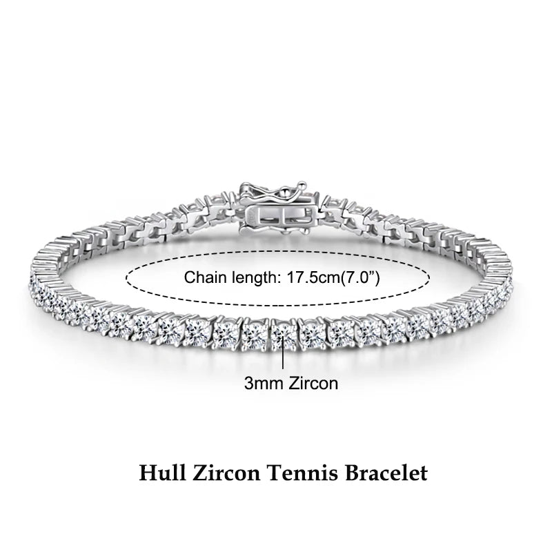 Anziw 925 Sterling Silver Plated 14K Gold Tennis Bracelet 3mm 5mm D VVS1 Round Moissanite Bracelets for Women Men Couples Gifts