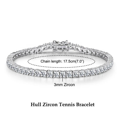Anziw 925 Sterling Silver Plated 14K Gold Tennis Bracelet 3mm 5mm D VVS1 Round Moissanite Bracelets for Women Men Couples Gifts