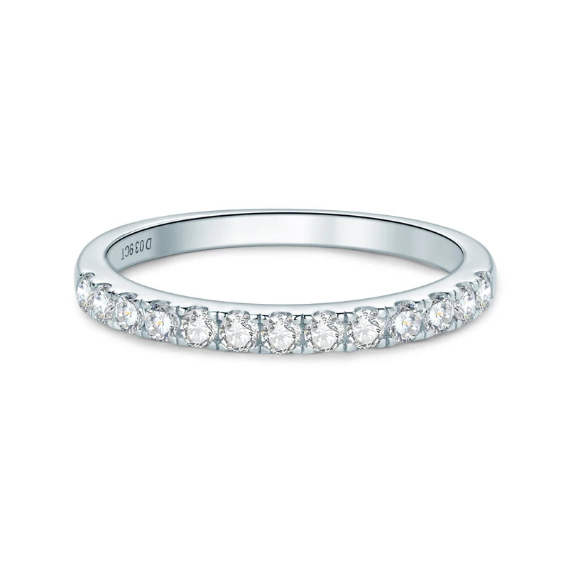 Anziw Classic Stackable Rings 925 Sterling Silver 2mm D Moissanite Eternity Band Wedding Engagement Ring for Women Fine Jewelry