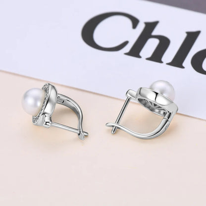 Anziw French Vintage Moissanite Hoops 7mm Freshwater Pearl Earrings Silver 925 Sterling Earring Wedding Jewelry for Women Gifts