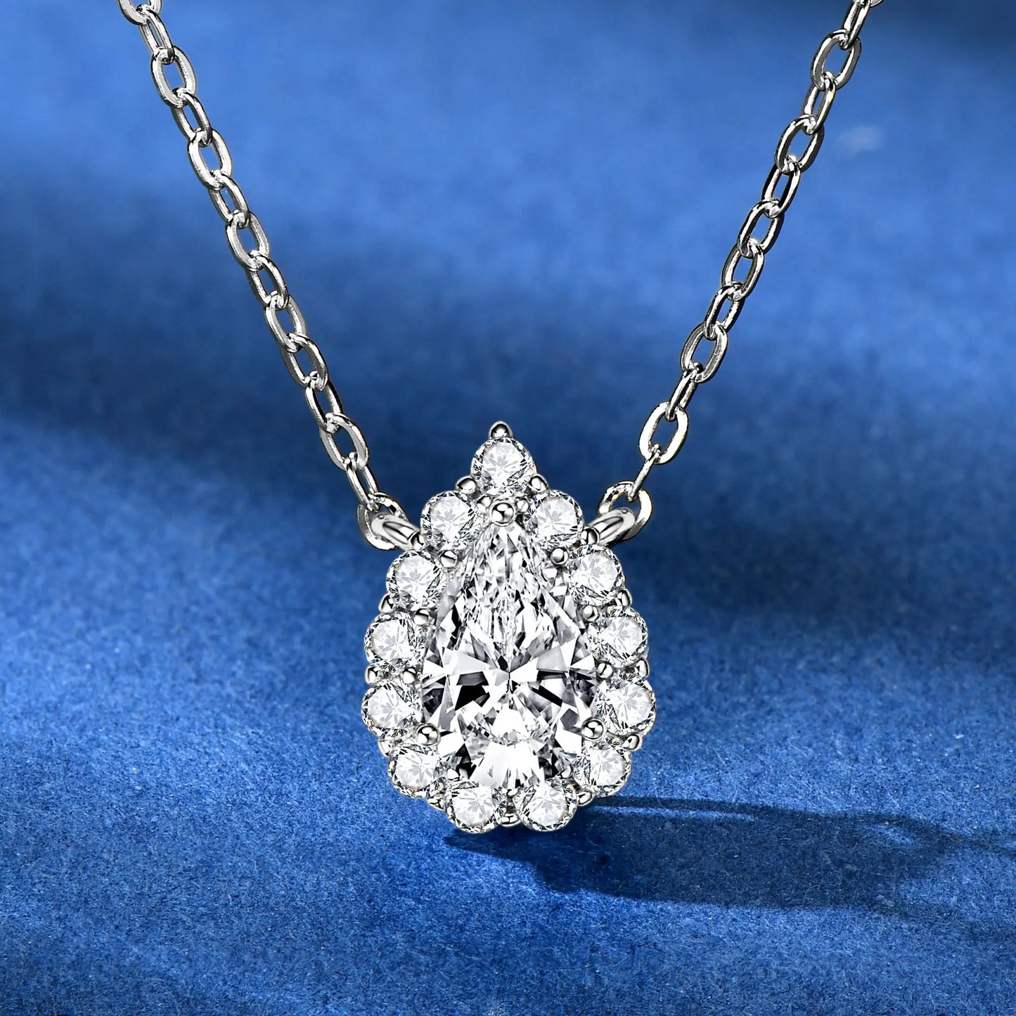 S925 Teardrop Necklace 1.0CT Pear Cut D Moissanite Pendant Necklaces for Women 925 Silver Adjustable Chain Certified Jewelry