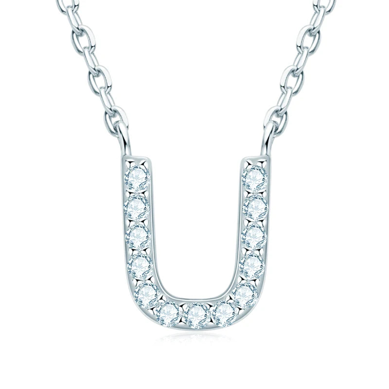 Anziw Initial Moissanite 26 Letter Pendant Necklace for Women Men Real Silver 925 Name Pendant Fine Jewelry Valentine's Day Gift