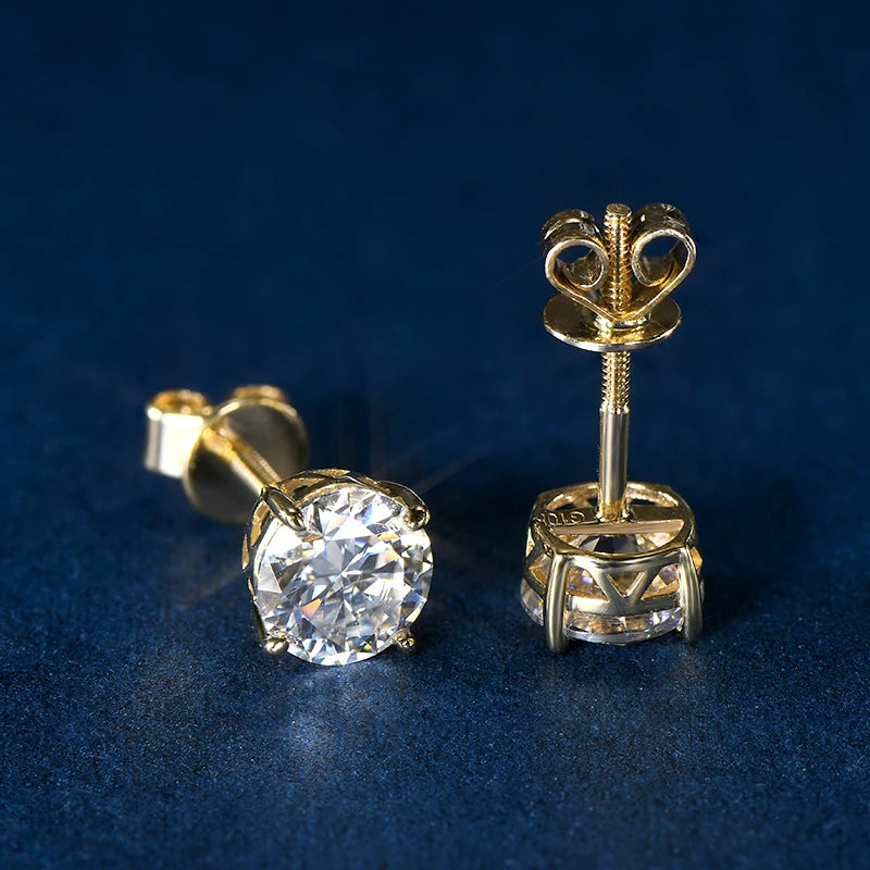 Anziw Pure 10K 14K Gold Stud Earrings Moissanite D0.80CT Piercing Earrings for Women Men Certified Gold Jewel Classic Four Claw