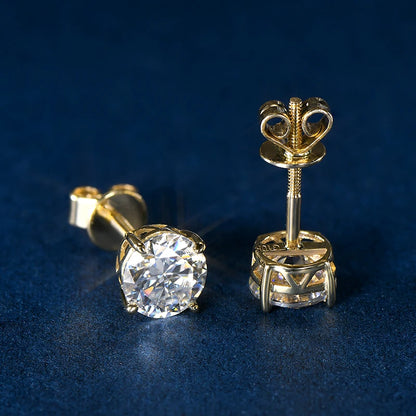 Anziw Pure 10K 14K Gold Stud Earrings Moissanite D0.80CT Piercing Earrings for Women Men Certified Gold Jewel Classic Four Claw