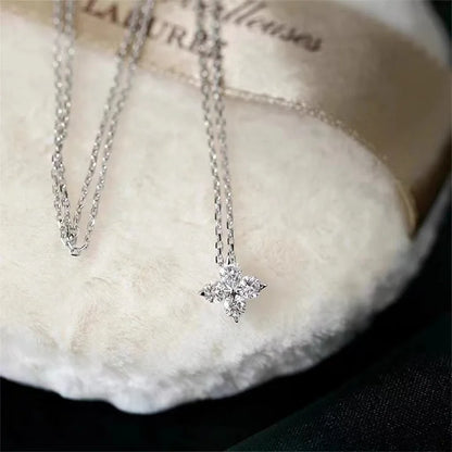 Anziw Lucky Clover Flower 3mm Moissanite Jewelry Set 925 Silver Pendant Necklace Stud Earrings for Women S925 Charm Fine Jewelry