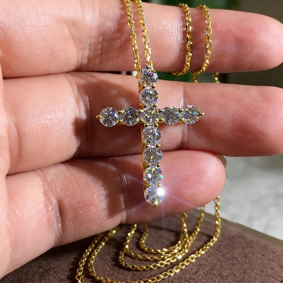 Anziw GRA Certified 3.5mm D Color Moissanite Cross Pendant Necklace 14k Gold Filled Collar Religious Jewelry for Women Men Gifts