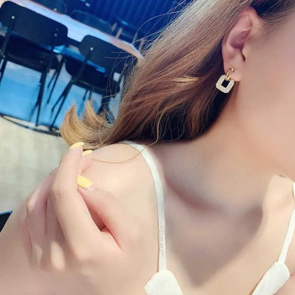 Anziw Moissanite Drop Square Stud Earrings for Women Real 925 Silver Piercing Ear Jewelry D Color Wedding Party Daily Wear Gifts