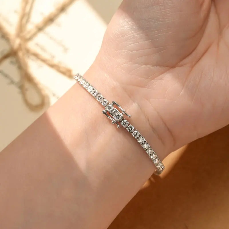 Anziw 925 Sterling Silver Plated 14K Gold Tennis Bracelet 3mm 5mm D VVS1 Round Moissanite Bracelets for Women Men Couples Gifts