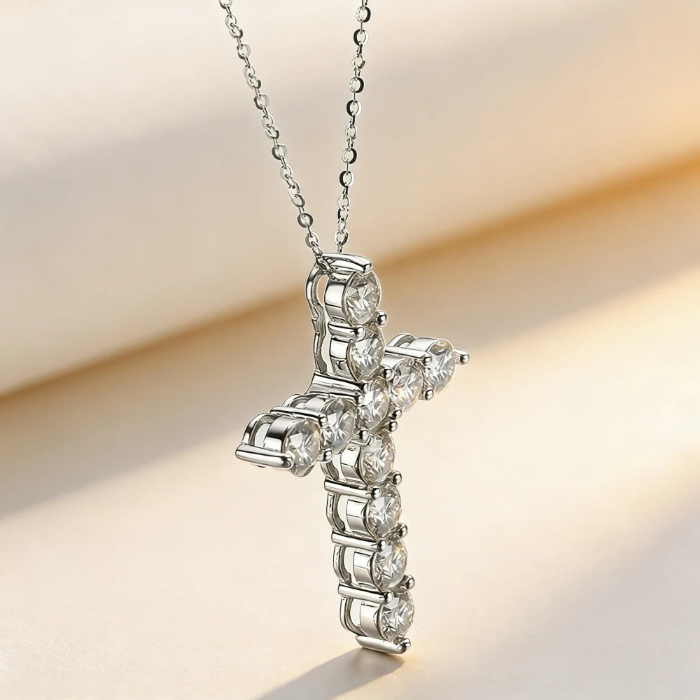 Anziw GRA Certified 3.5mm D Color Moissanite Cross Pendant Necklace 14k Gold Filled Collar Religious Jewelry for Women Men Gifts