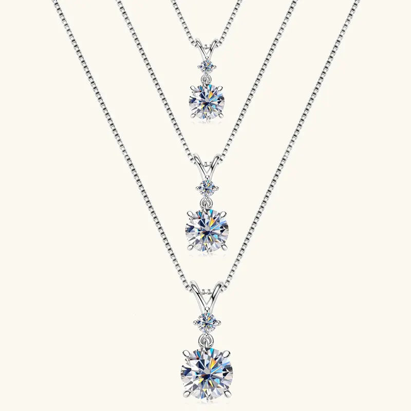 Anziw 1CT 2CT 3CT Moissanite Pendant Necklace for Women 925 Silver Adjustable Chain Sparking Two Stones Necklaces Gift Valentine