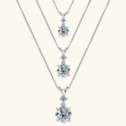 Anziw 1CT 2CT 3CT Moissanite Pendant Necklace for Women 925 Silver Adjustable Chain Sparking Two Stones Necklaces Gift Valentine