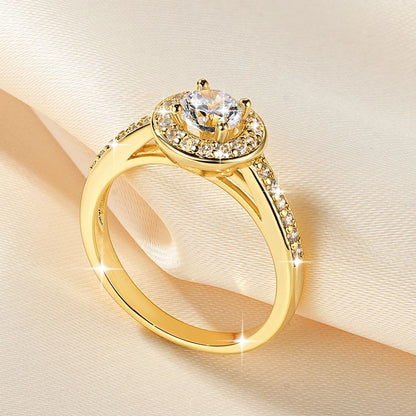 Anziw 0.5ct Classic AAAAA Cubic Zirconia 14k Gold Plated Finger Rings For Women Promise Wedding Ring Fine Jewelry Valentine Gift