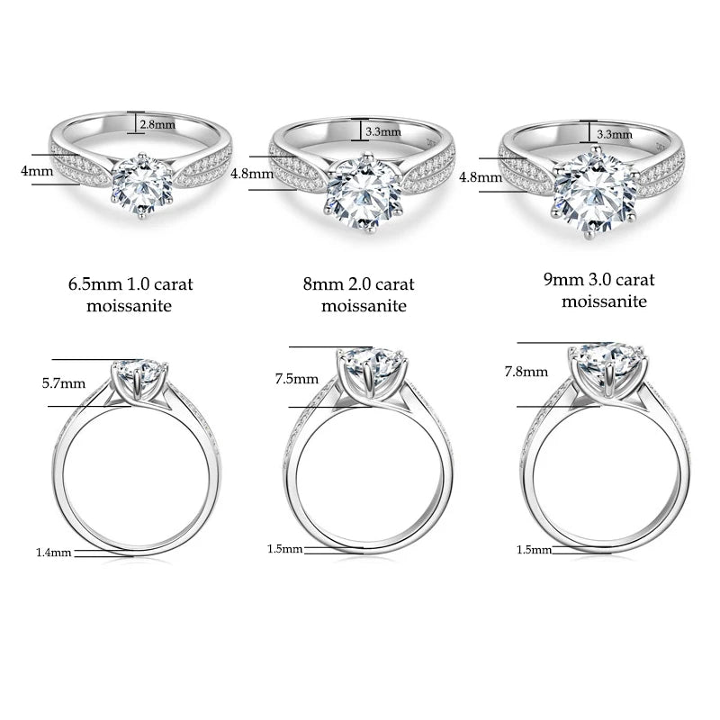 Anziw 1ct 2ct 3ct D Moissanite Ring for Women 925 Sliver 18k Gold Plated Classic Engagement Wedding Promise Rings Finger Jewelry