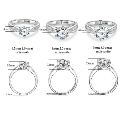 Anziw 1ct 2ct 3ct D Moissanite Ring for Women 925 Sliver 18k Gold Plated Classic Engagement Wedding Promise Rings Finger Jewelry