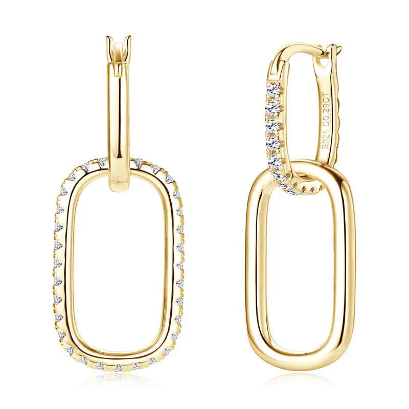 Anziw Convertible Paperclip Link Hoop Earring 925 Sterling Silver Round Moissanite Earrings Jewelry for Women Gift Wedding Party