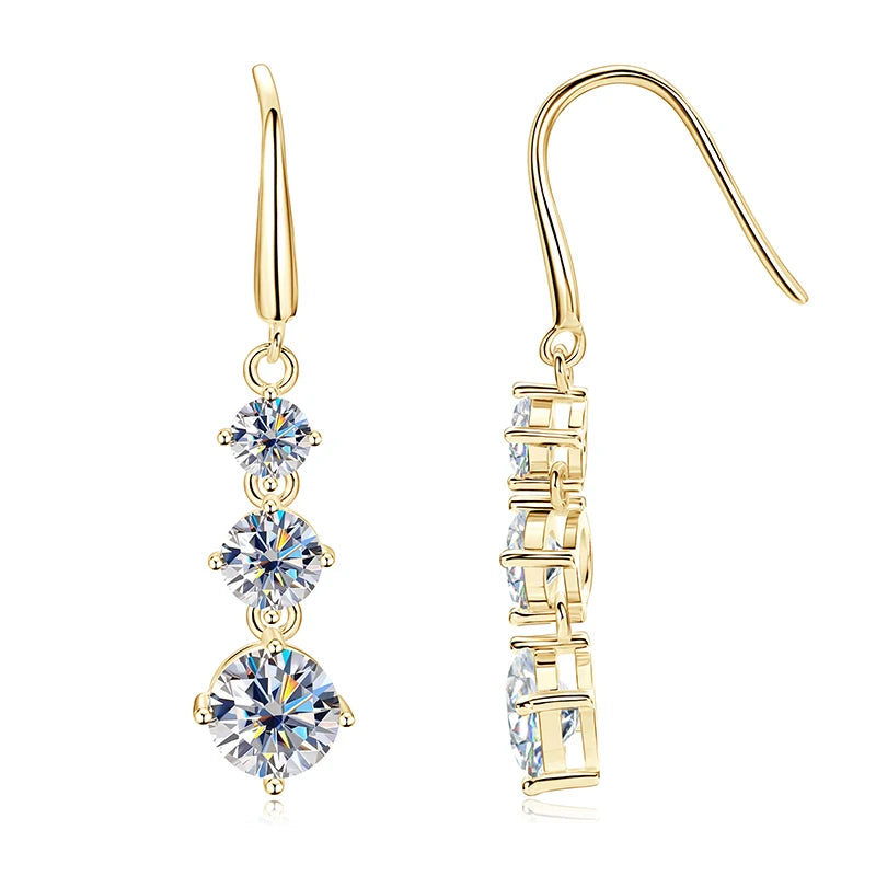 Anziw 3.60CTTW. D VVS1 Moissanite Drop Hook Earrings for Women 925 Silver Sparking Lad Diamond Dangle Earrings Wedding Jewelry