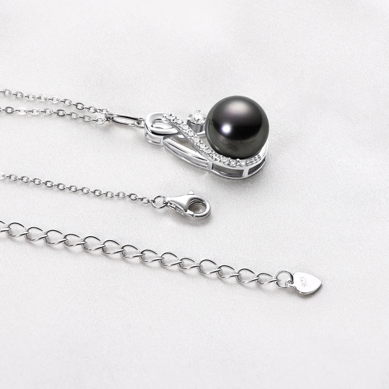 Anziw 10mm Freshwater/Tahitian Black Pearl Moissanite Infinity Pendant Necklace Silver 925 Wedding Jewelry for Women Gift 45+5cm