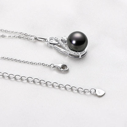 Anziw 10mm Freshwater/Tahitian Black Pearl Moissanite Infinity Pendant Necklace Silver 925 Wedding Jewelry for Women Gift 45+5cm