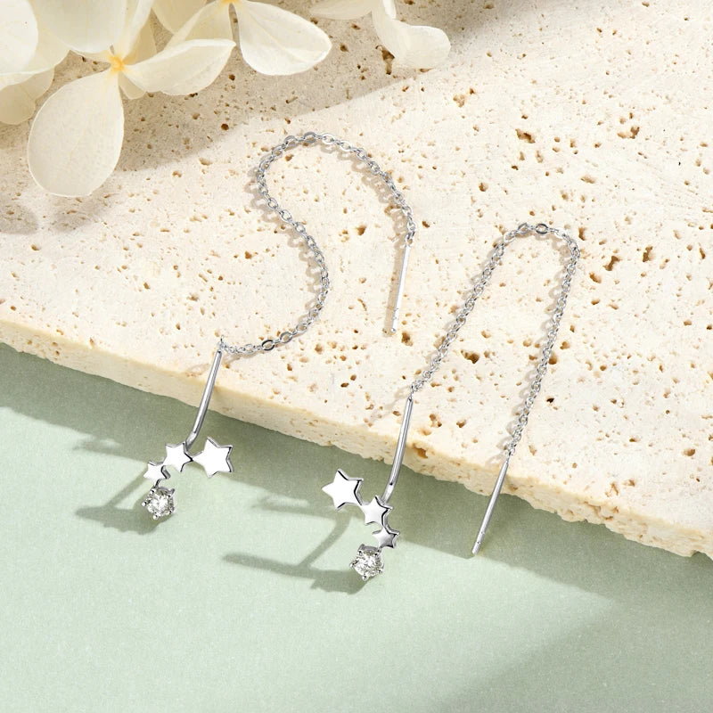 Anziw 925 Moissanite Star Tassel Drop Dangle Earrings for Women Real S925 Silver Studs Earrings Certified Fine Jewelry Gift Girl