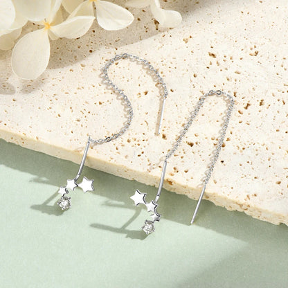 Anziw 925 Moissanite Star Tassel Drop Dangle Earrings for Women Real S925 Silver Studs Earrings Certified Fine Jewelry Gift Girl